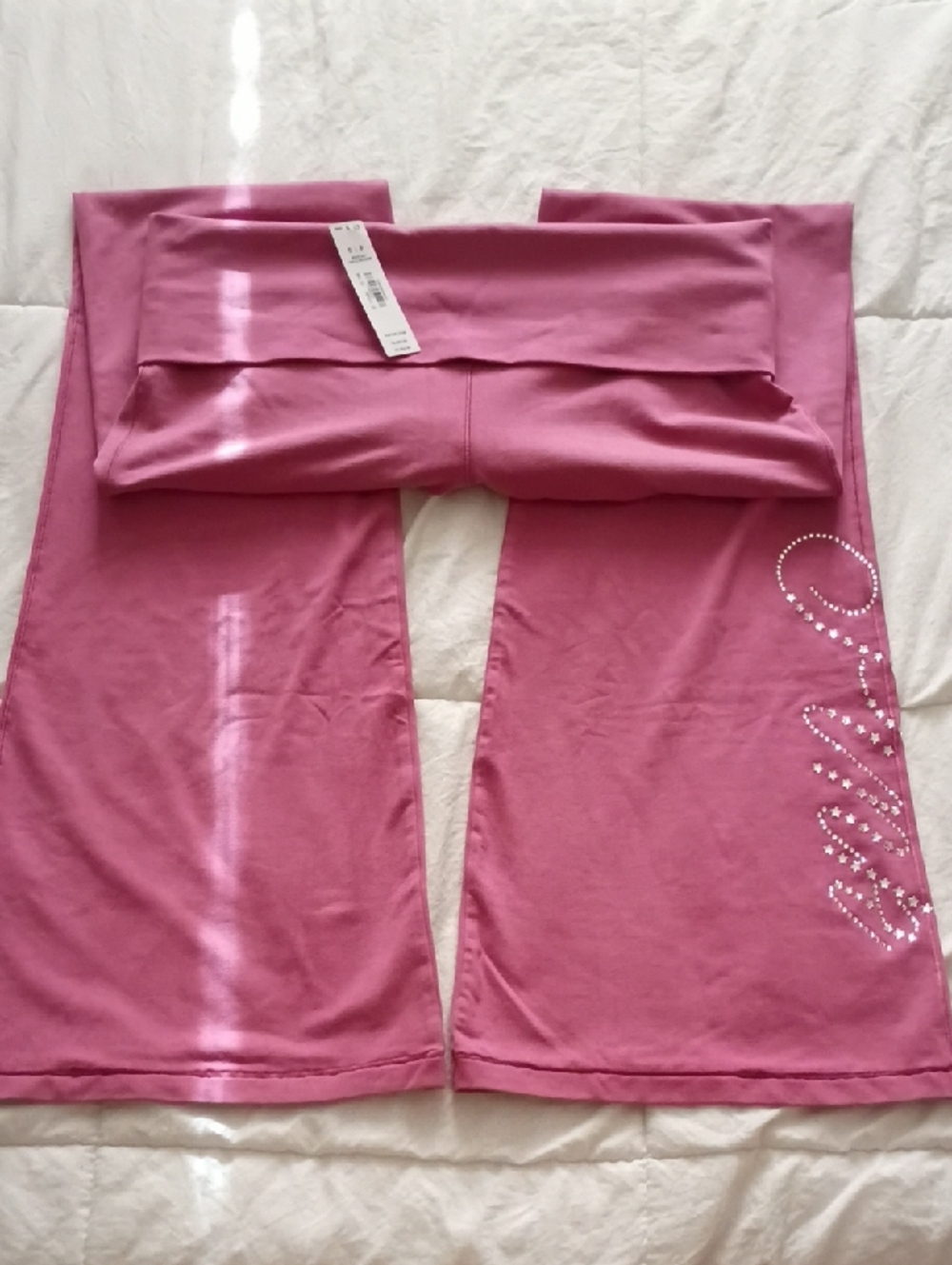 PINK Victoria's Secret Pink Rhinestone Logo Flared Leggings